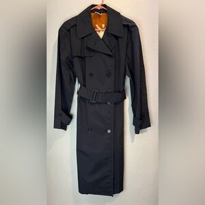 Anne Klein Navy Trench Coat with Vibrant Orange Lining